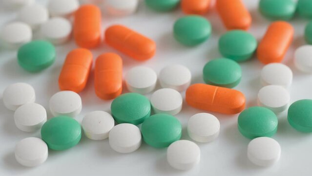 Pills rotating. Medicine, pills and tablets.Close-up View Medical Pills.