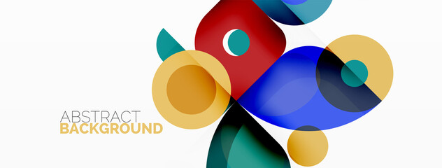 Colorful round shapes, circles and triangles background. Minimal geometric template for wallpaper, banner, presentation