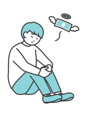 お金のことで困り果てる若い男性のイラスト素材