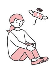 お金のことで困り果てる若い女性のイラスト素材