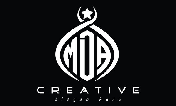 MDA three letters monogram curved oval initial logo design, minimalist modern creative logo, vector template
