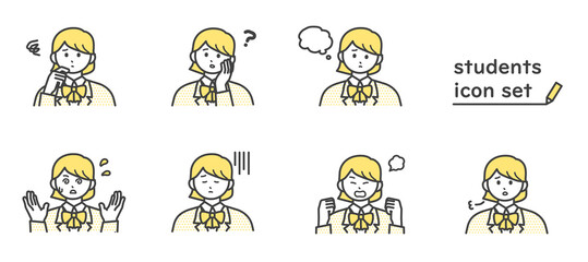制服を着た女の子の様々な表情のイラスト素材