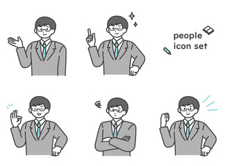 勉強を教える男性のイラスト素材セット