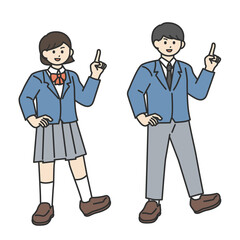 指差しポーズをとる学生の男の子と女の子のイラスト素材