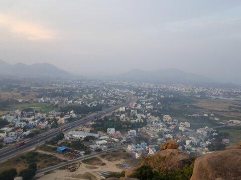 Top view of Krishnagiri district on morning Sunrise
