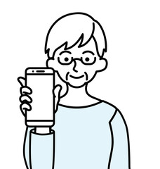 スマートフォンを持つシニア女性