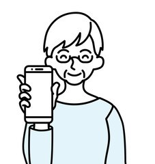 笑顔でスマートフォンを持つシニア女性