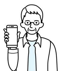 スマートフォンを持つシニア男性