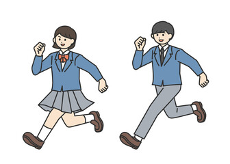走っている男子学生と女子学生のイラスト素材