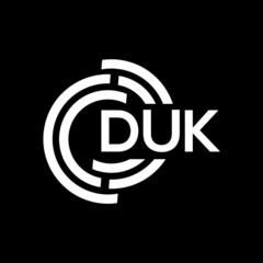 Obraz premium DUK letter logo design on black background. DUK creative initials letter logo concept. DUK letter design.