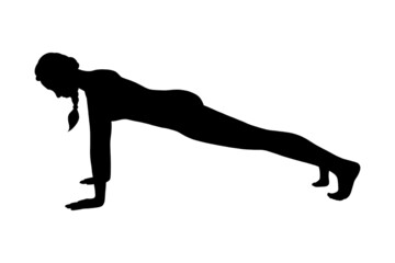 High plank exercise. Fit planking woman silhouette training in the gym. Vector illustration in white background