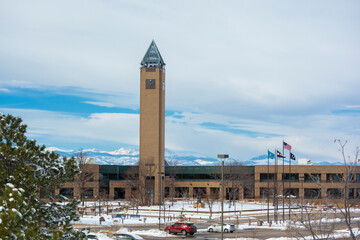 Westminster, Colorado City Hall on a snow covered day - obrazy, fototapety, plakaty