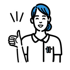 親指を立てて笑顔の白衣を着た若い女性
