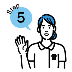 ステップ5　工程を説明する白衣を着た若い女性
