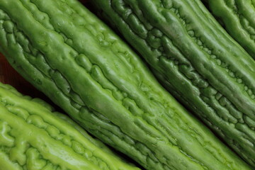 Skin texture close up of bitter melons (Momordica charantia)