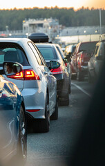 Traffic jams in the city, road. Cars on highway in traffic jam in rush hour.