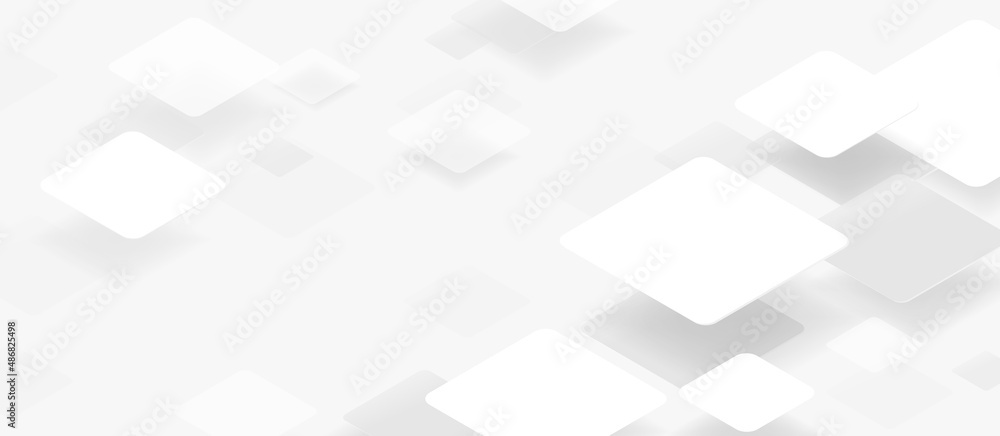 Poster Abstract white and grey squares floating. Futuristic technology digital hi tech background