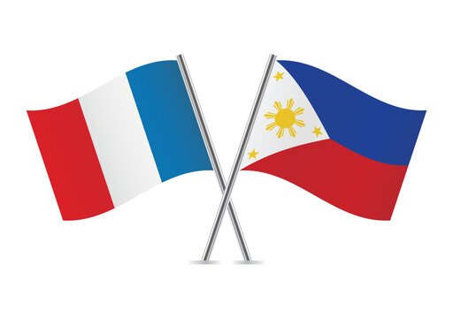 France and the Philippines crossed flags. French and Philippine flags, isolated on white background. Vector icon set. Vector illustration.