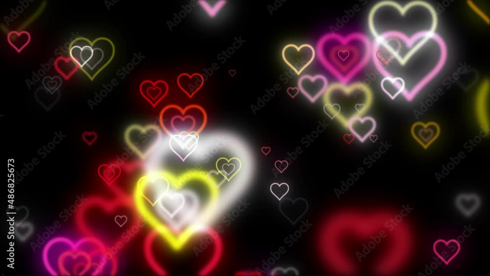 Poster Happy Valentine decoration theme with defocused floating heart particles loop background animation