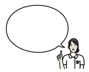吹き出しで提案をしている白衣を着た若い女性