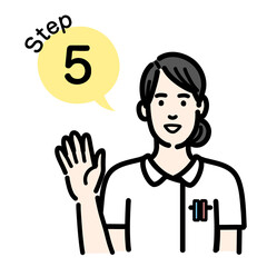 ステップ5　工程を説明する白衣を着た若い女性
