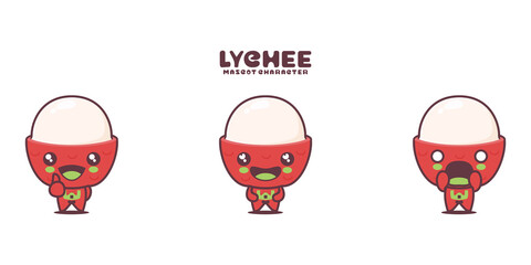 vector lychee cartoon mascot, with different expressions