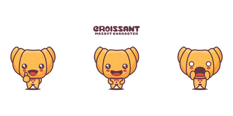 vector croissant cartoon mascot, food illustration, with different expressions