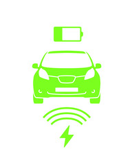 Wireless battery charging vehicle power station icon. Electric car charging illustration isolated. Green Electric  battery refilling point vector symbol. Renewable eco technologies. Vector layouts
