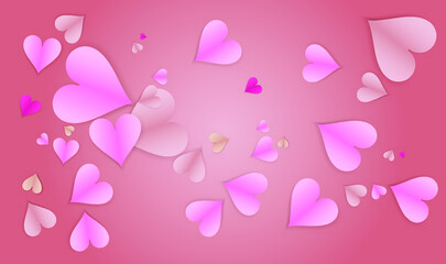 Bulk Red Pink Paper Hearts Vector On Abstract Pink Background With Beautiful Illustration