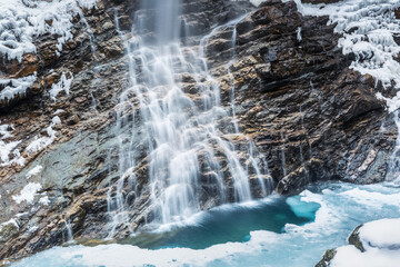 closeup of the waterfall in winter