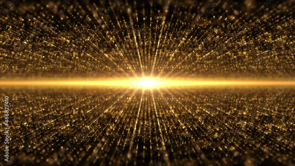 Leinwandbilder Abstract de-focus gold particles matrix grid flowing in cyber space environment loop background