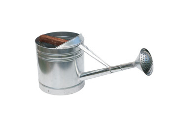 Metal watering can isolated on white background.