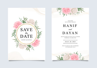 Botanical and golden circle for beautiful wedding invitation card template