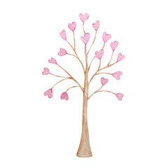watercolor tree with pink hearts