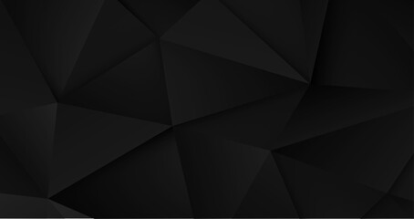 Realistic black low poly background, abstract geometric rumpled triangular style.