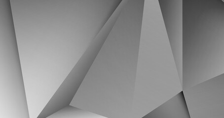 Realistic silver background, abstract geometric rumpled triangular style.