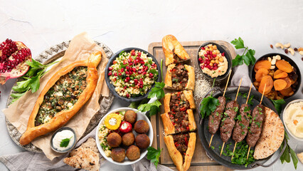 Turkish food on light background. - obrazy, fototapety, plakaty