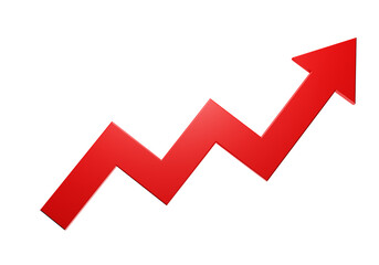Graph arrow up. Growing Red Arrow. Simple red graph. Concept of growth and increase. Growing chart isolated on white background. Three-dimensional indicator arrow. 3d rendering.