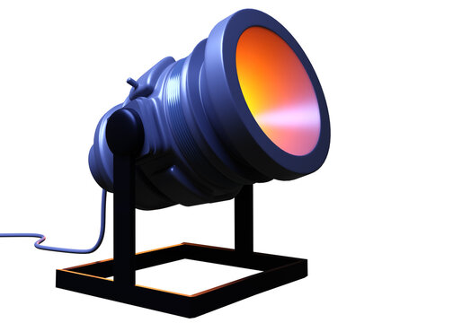 Spotlight on stand. Detailed visualization of spotlight. Lighting device. Spotlight on white background. Concept - lantern is designed to illuminate stage. Lightning equipment. 3d image.