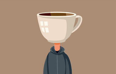 Young Man Addicted to Coffee Vector Cartoon Illustration