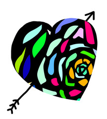 Abstract colored with black heart for Valentine's Day on a white background.