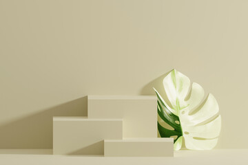 3D Rendering marble product display podium with monstera albo leaves. © THE YOOTH