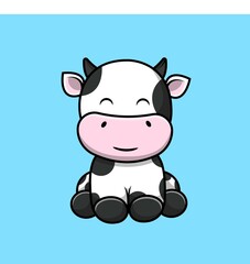 Obraz na płótnie Canvas Cute Cow Sitting Cartoon Vector Icon Illustration. Animal Icon Concept Isolated Premium Vector. Flat Cartoon Style