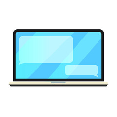 vector illustration of laptop with blue screen, open dialog. Distance learning. Remote work.