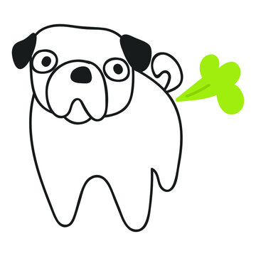 Pug Is Farting. Vector Outline Hand Drawn Icon On White Background