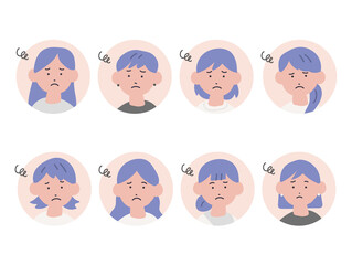 Fototapeta premium 女性たちの手描き風アイコンセット（悩む）