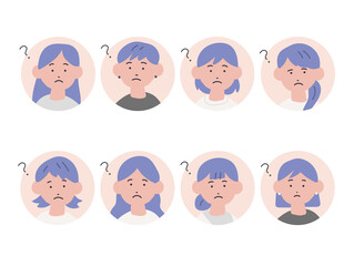 Fototapeta premium 女性たちの手描き風アイコンセット（疑問）