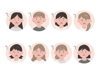 女性たちの手描き風アイコンセット（疑問）