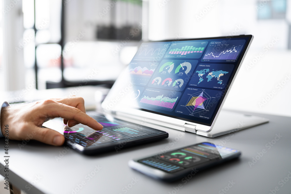 Poster kpi data analyst dashboard. information technology