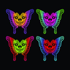 colorful hand drawn butterfly illustration with skull for sticker, tattoo, etc free vector